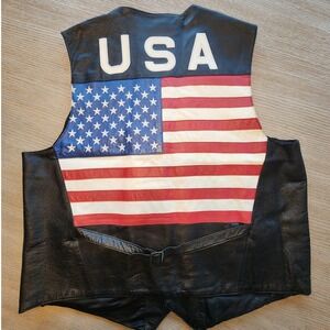 🇺🇸VTG Euro Mond Leather American Flag USA Biker Motorcycle Vest. Streetwear
